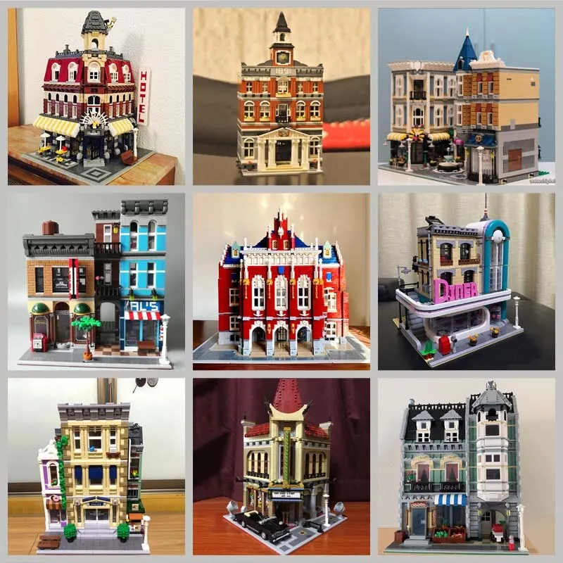 

Creatoring Expert Brick Bank Cafe Corner Model Moc Modular Houses Building Blocks Toys Pet Book Shop Town Hall Downtown Diner