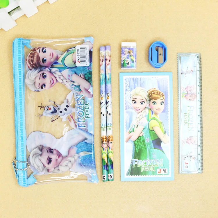 

Disney 7pcs/set Frozen Pencil case+ruler+pencil+eraser+Booklet+Pencil sharpener stationery Children's Day gift School supplies