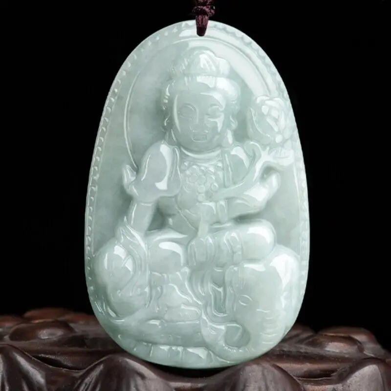 Натуральная Подлинная зеленая Подвеска из нефрита в китайском стиле Puxian Bodhisattva