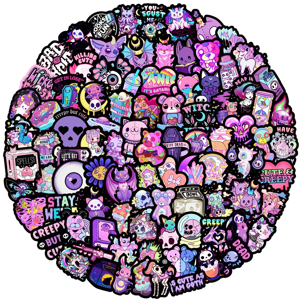 

10/30/50/100pcs Cute Dark Horror Gothic Halloween Stickers Aesthetic Decoration Decals DIY Luggage Skateboard Waterproof Sticker