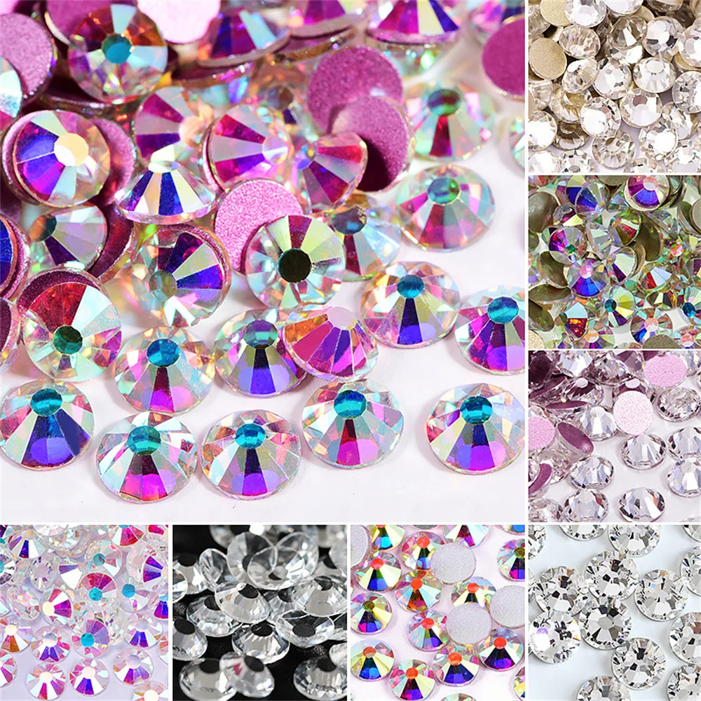 

White AB color flat bottom drill crystal glass nail drill DIY jewelry accessories mobile phone shell nail sticker drill