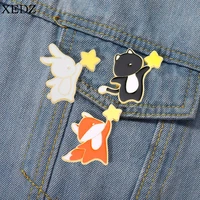 creative cartoon animal enamel pin rabbit fox bear picking star brooch cowboy backpack hat childs badge accessories for friends