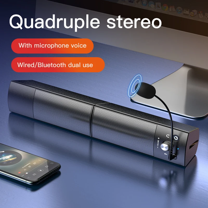 

Computer Speakers Detachable Bluetooth Speaker Bar Surround Sound Subwoofer For Computer PC Laptop USB Wired Dual Music Player