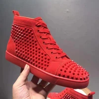 hot fashion full spikes flats casual shoes high top suede leather red bottom shoes for men designer loafers sneaker shoes