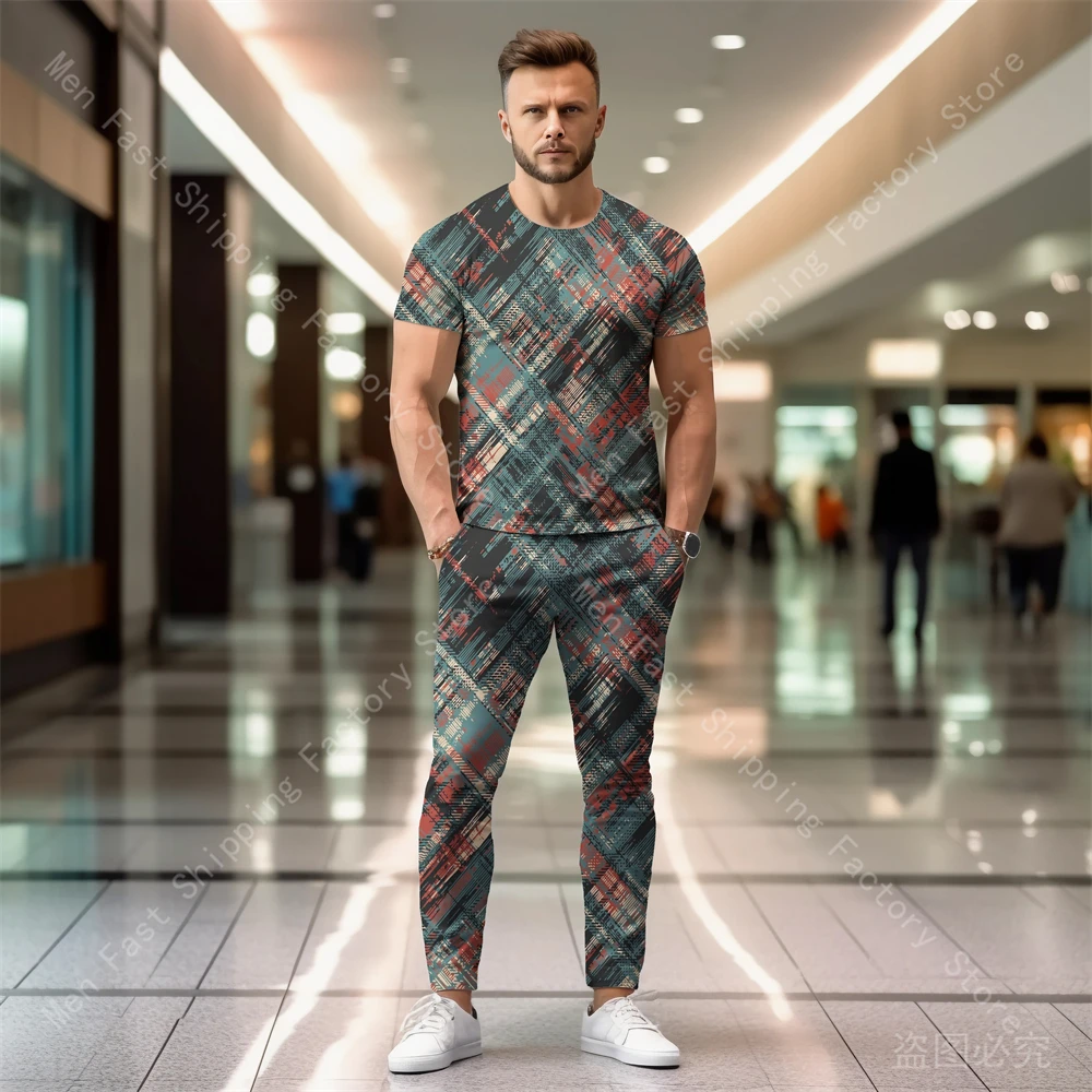 Men Summer Tracksuits T Shirt Pants Sets Oversized T-shirts Sportswear Trousers Suits Casual Tops Sweatpants Outfits Men Clothes