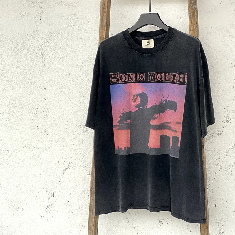 

SAINT MICHAEL Vintage T-shirt Collection Sonic Youth Letter Print Wash Retro High Street Casual Cotton Graphic T Shirts Summer