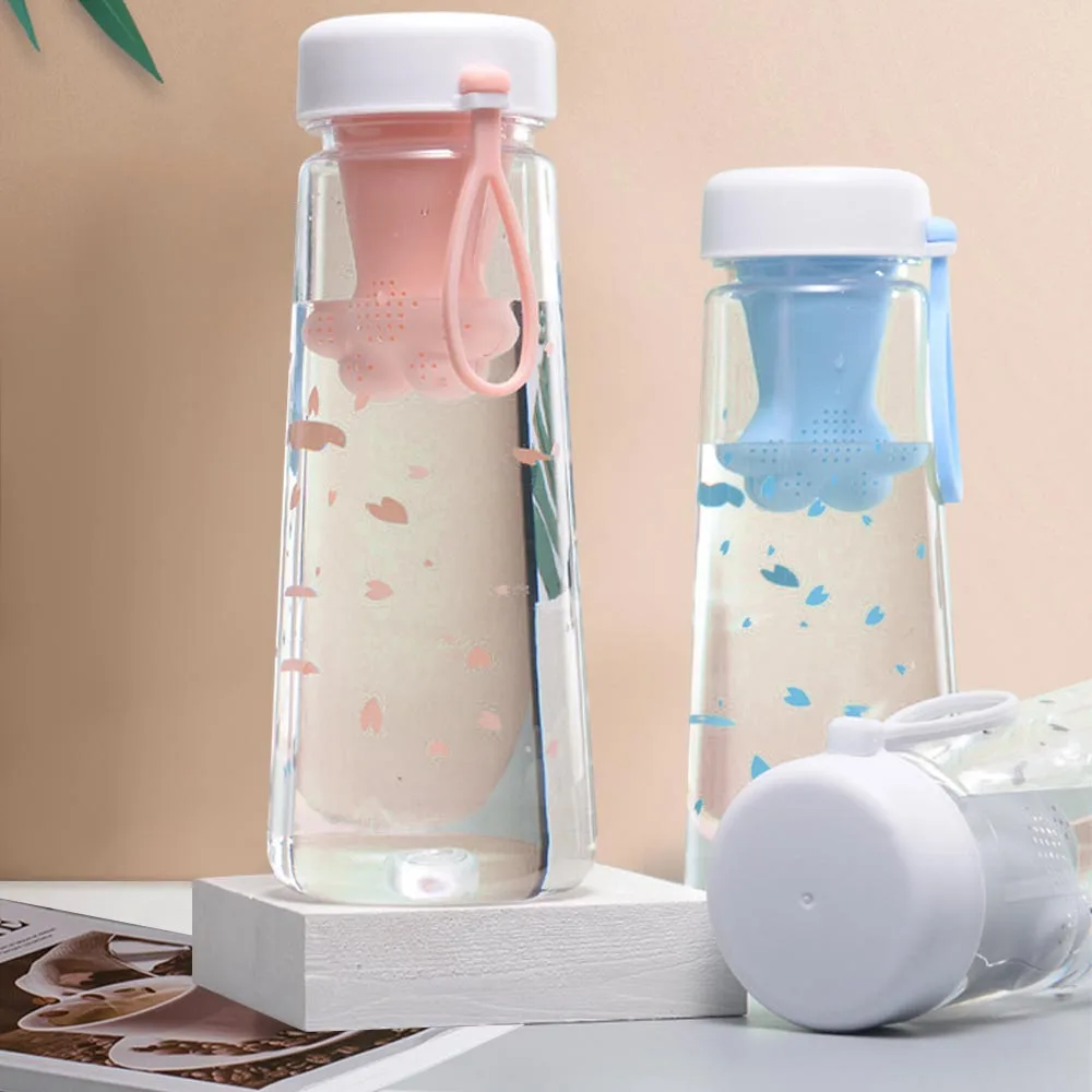 

550ml Water Cup with Cute Cat Claw Shape Tea Strainer Creative Plastic Bottle Student Outdoor Drop Proof Transparent Water Cups
