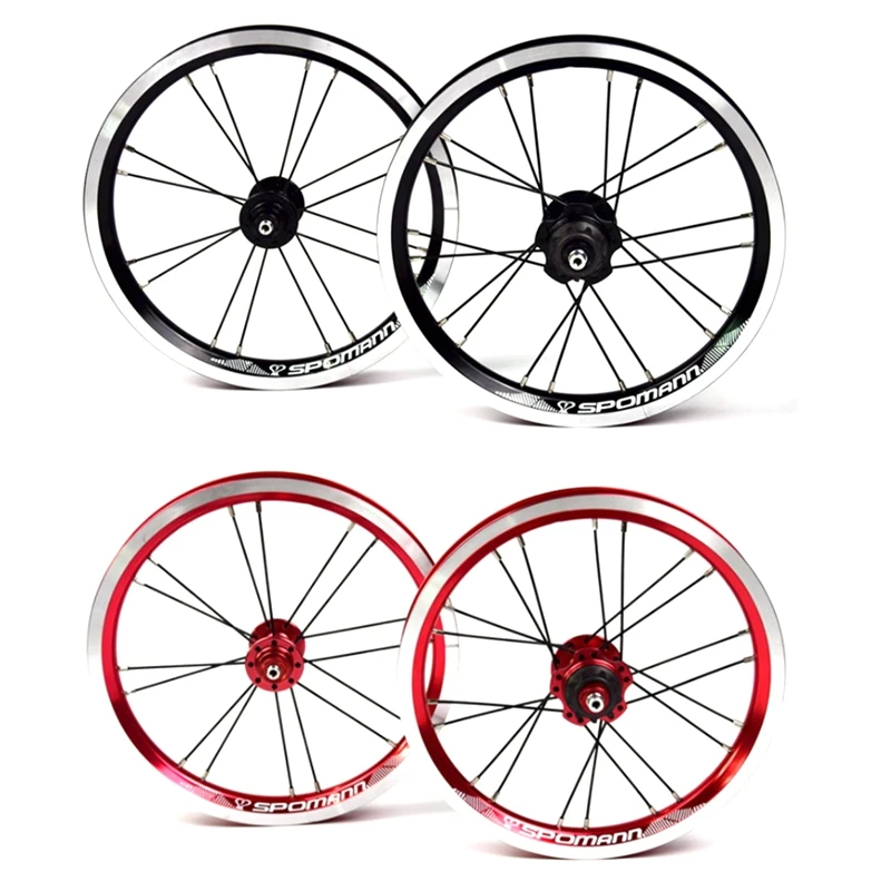 

SPOMANN 14-Inch Front Two Rear Four Palin Folding Bicycle V-Brake 9T Steel Tooth Single-Speed Wheel Set BMX Wheel Set