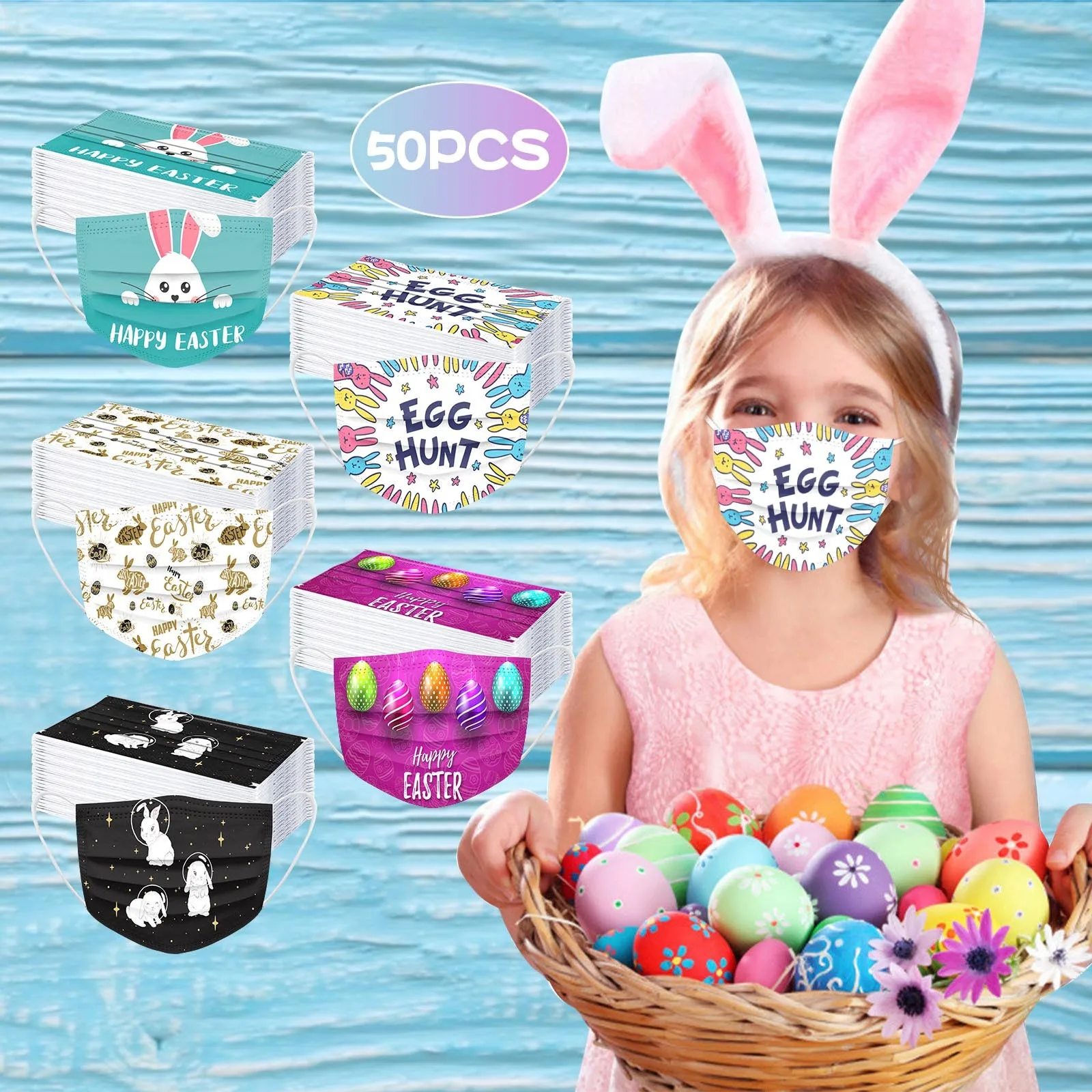 

Kids Mask Rabbit Print Tapabocas Easter Disposable Face Mask 3/4layer Mascarillas 50pc Halloween Cosplay Mascara Маска Для Лица