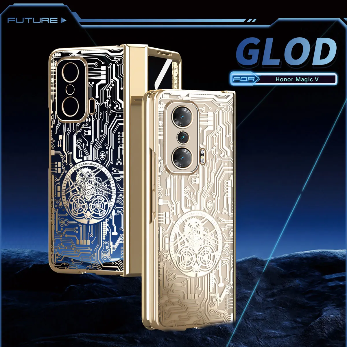 

For Honor Magic V 5G Case Cool Plating Folding Mechanical Legend Cover For Honor Magic V with Screen Protector Film Case