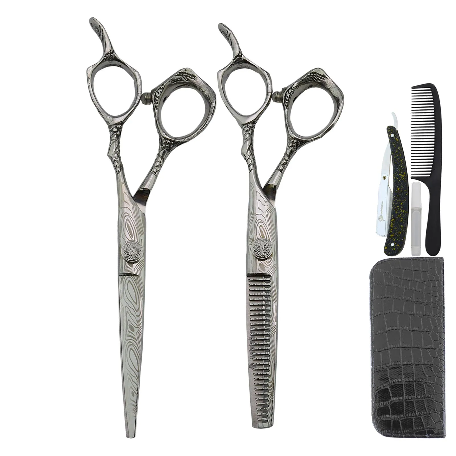 

Univinlions 6 inch Damascus Hair Scissors Kit Razor Comb Barber Accessories Professional Hairdressing Scissors Hair Tools Salon