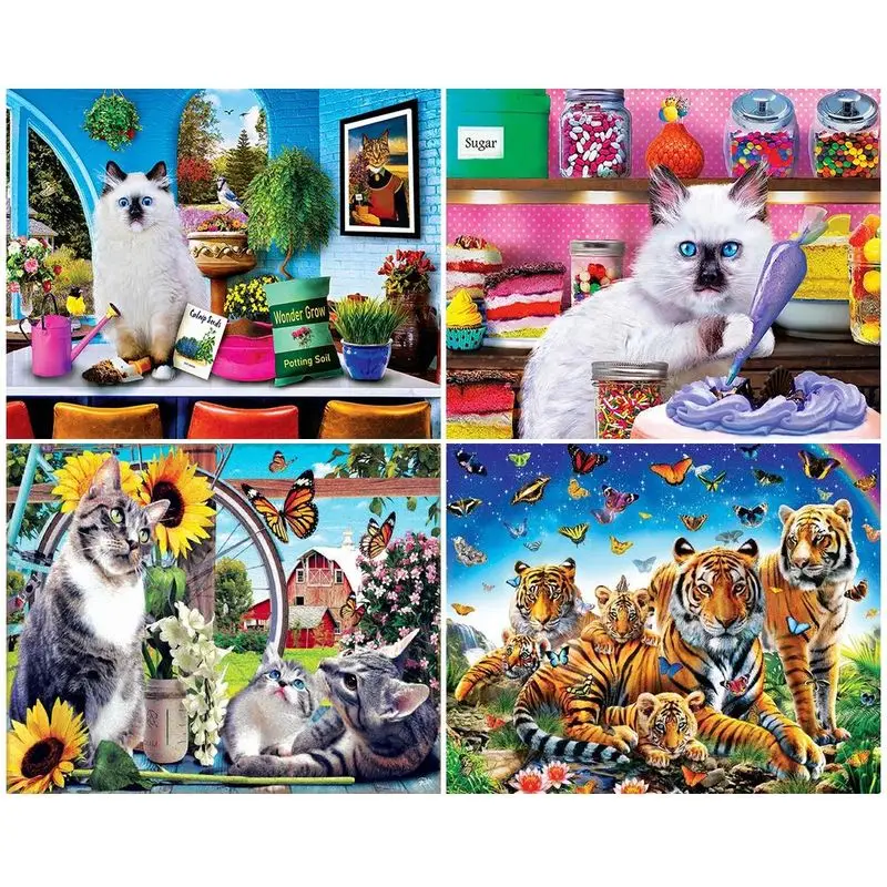 

CHENISTORY 5d Diamond Painting Cat And Tiger Full Square Diamond Mosaic Embroidery Animals Handicraft Needlework Home Decor