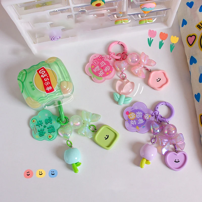 

Cute Keychains For Bag Earphone Case Sweet Flower Tulip Cloud Pendant Car Keyring Charms Accessories Gifts