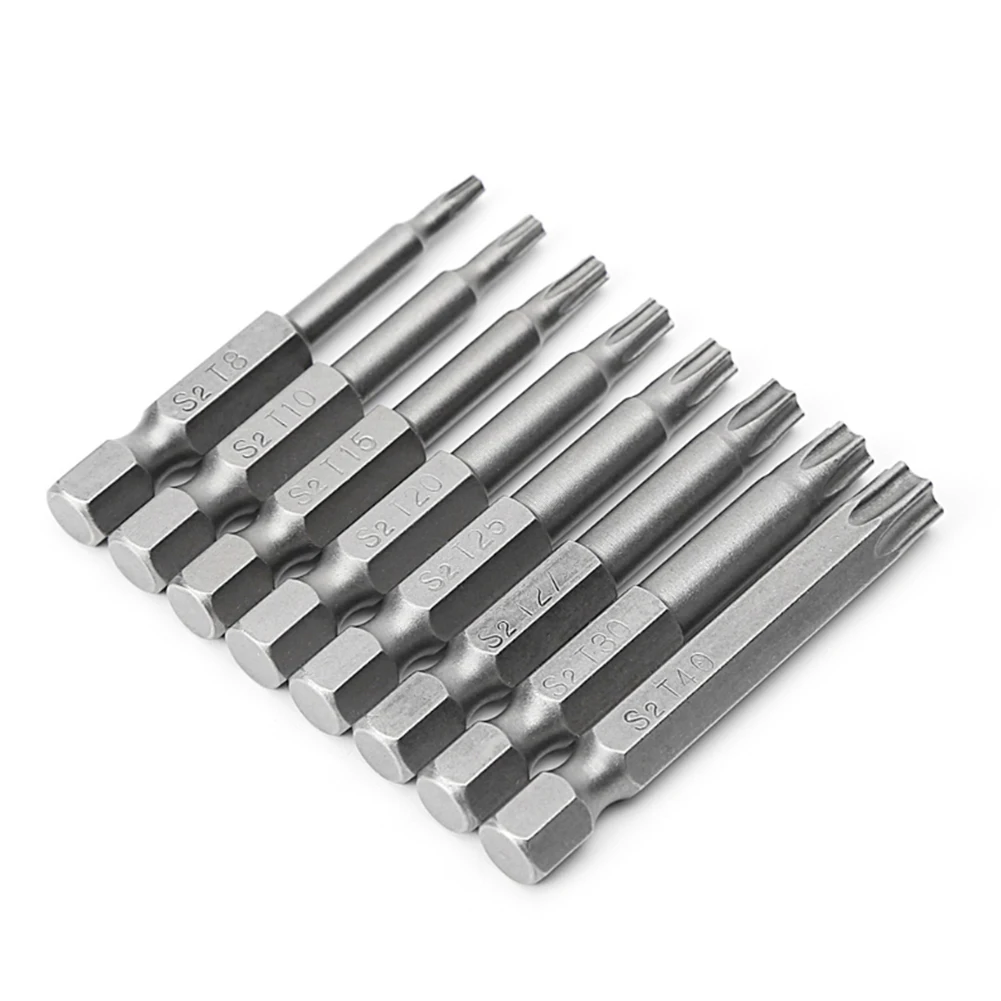 

8pcs T8/T10/ T15/T20/T25/T27/T30/T40 Torx Screwdriver Bits 1/4inch Alloy Steel Hexagon Handle Wrench Drill Bit Set For Electric