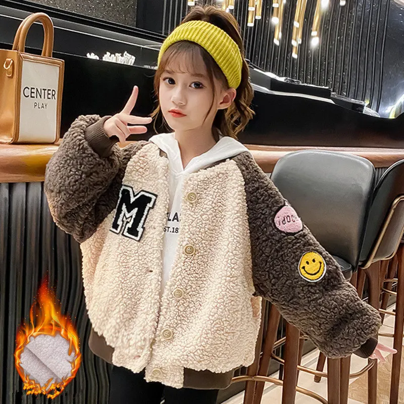

Fashion Baby Girls Winter Jacket Fur Thick Child Warm Wool Blends Coat Patchwork Loose Kids Outerwear Clothes High Quality Coat