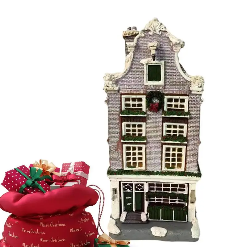 

Collectible Buildings Miniature Resin LED Light Christmas Village Houses Standable Decorative Christmas Ornaments For