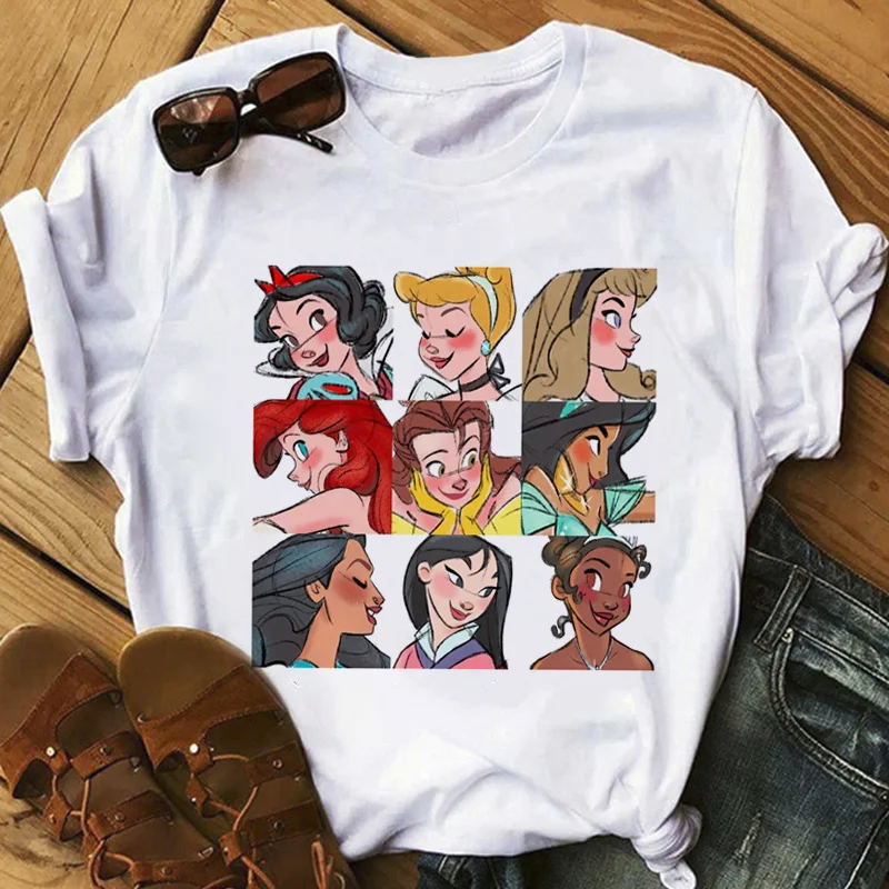 

Kawaii Disney Стич микета аниме футболка женская Y2K Дональд Дак Милая принцесса футболка графика замороженное Мулан Летняя женская футболка