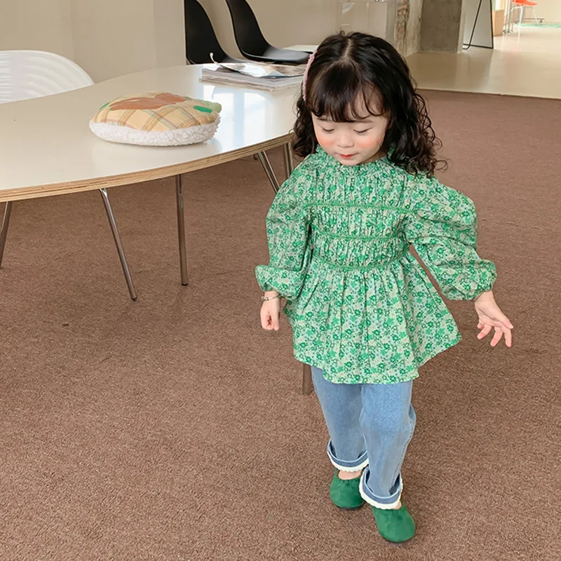 

Демисезонная блузка для девочек, детские топы, детская блузка для малышей, детская одежда, модная эластичная блузка с цветочным рисунком на ...