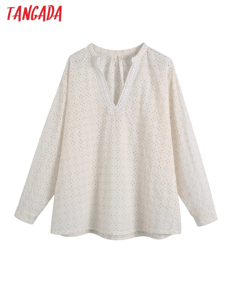 

Tangada Women Retro Cotton Embroidery Romantic Blouse Shirt Long Sleeve 2022 Chic Female Shirt Tops CE73