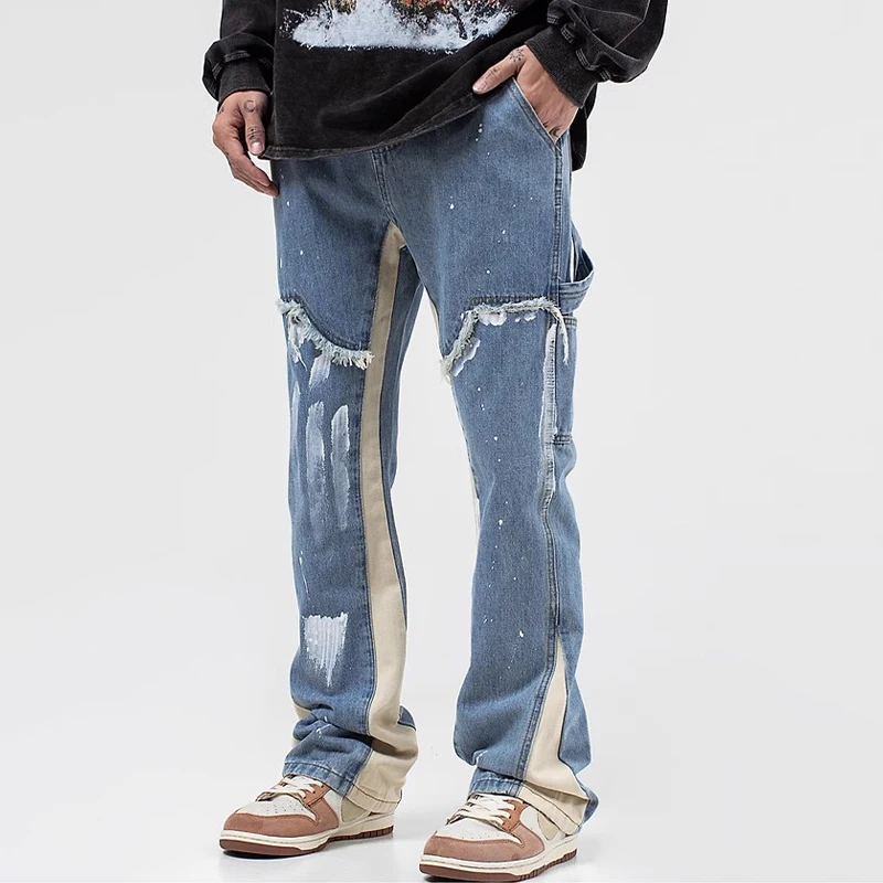 

HOUZHOU Harajuku Brushed Bootcut Jeans Men Hip Hop Darkwear Denim Pants Trousers Male Casual Japanese Streetwear Patchwork