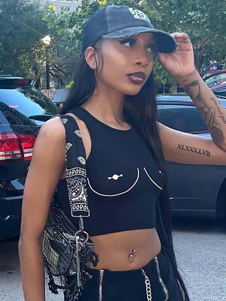 

Женский укороченный топ Sifreyr, облегающий эластичный Топ без рукавов с индивидуальным принтом, повседневные майки в стиле High Street, лето 2022