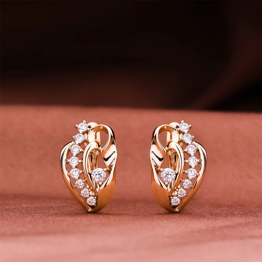 

Dckazz Creative New 585 Rose Gold Color Earring Fashion Hollow Inlay Natural Crystal Zircon Drop Earring Woman Wedding Jewelry