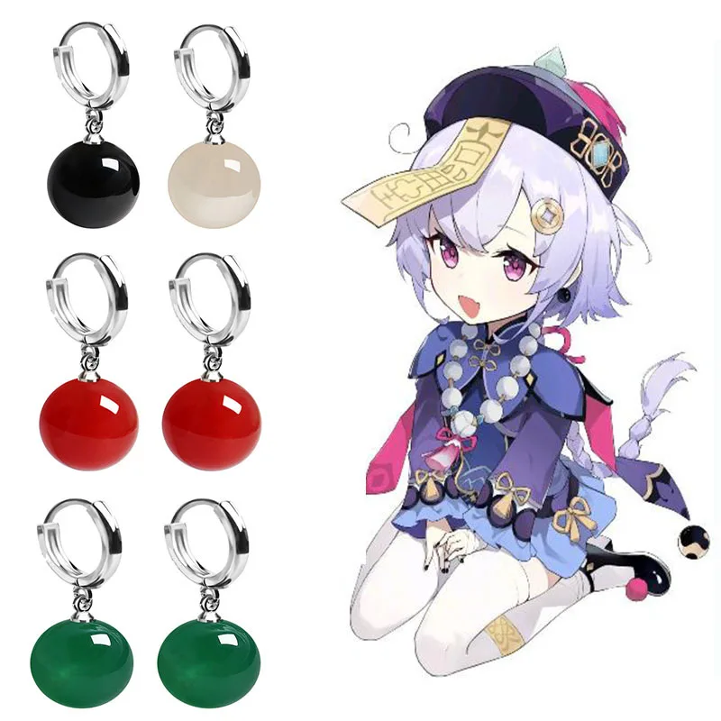 

Genshin Impact Games Earrings Anime Cosplay Accessories Qiqi Cat's Eye Acrylic Beads Pendants Girls Jewelry Gifts