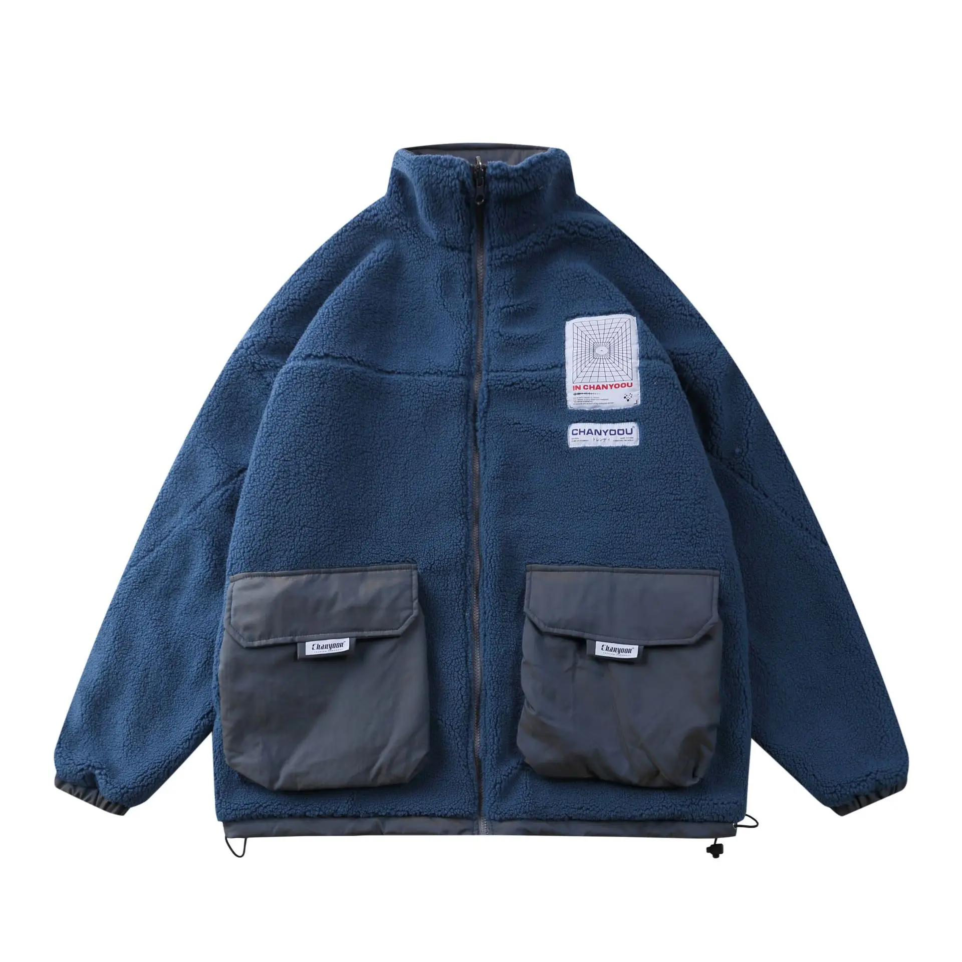 National Tide Lamb Wool Padded Jacket men's Loose Oversize Functional Two-sided Velvet Down Jacket for Men