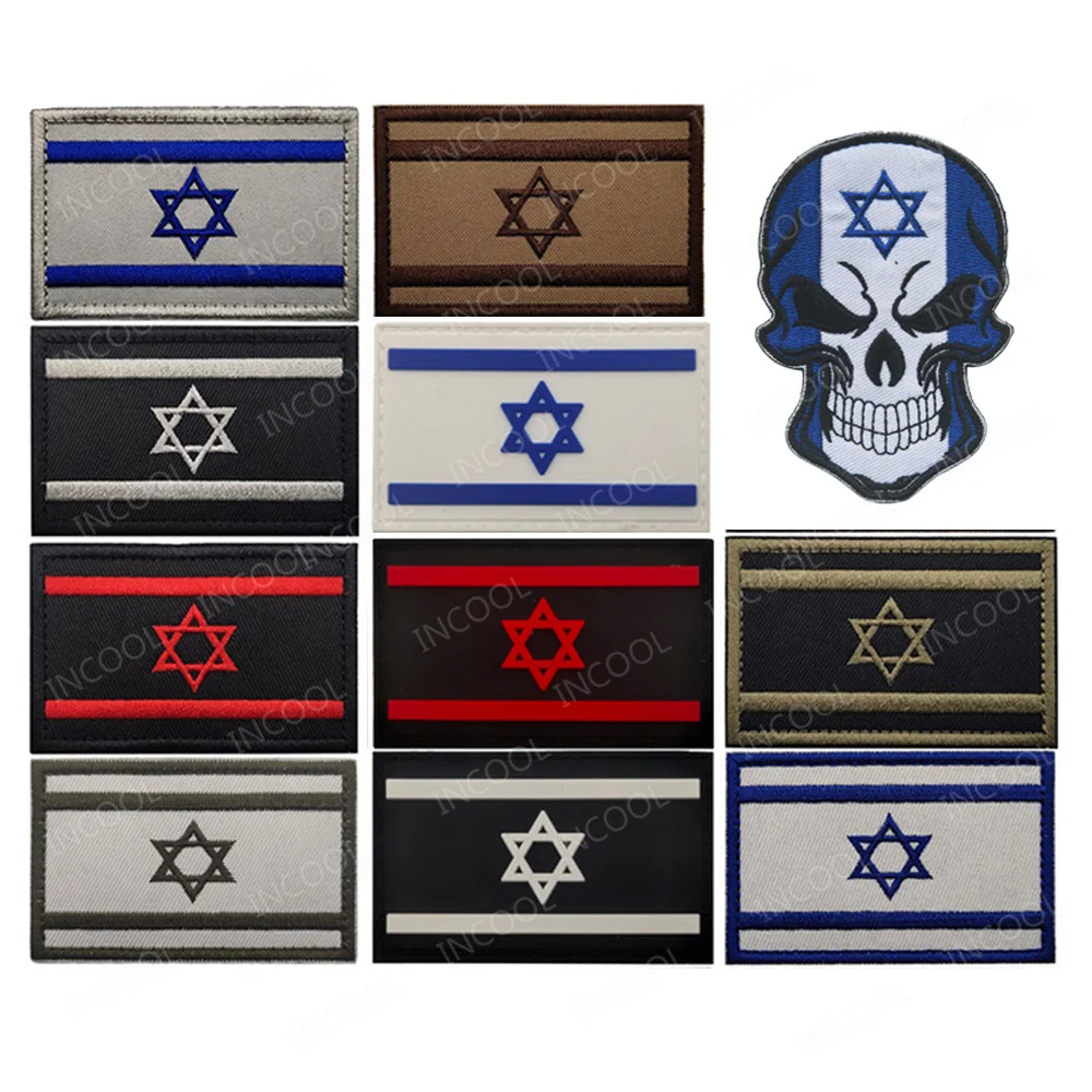 

Israel Flag Embroidered Patches Skull Tactical Military Patch Israeli National Flags Emblem Combat Badges For Clothing Backpack