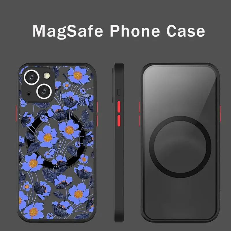 

Floral Flower Pattern Phone Case For iPhone 13 12 Mini Pro Max Matte transparent Super Magnetic MagSafe Cover