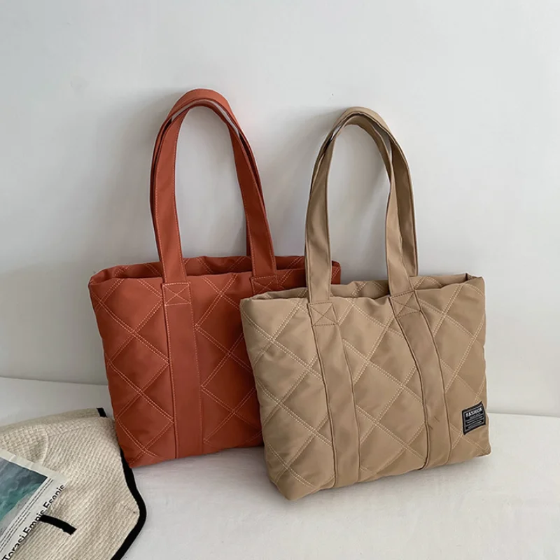 

Women Space Cotton Tote Bag with Plaid Large Capacity Ladies Oxford Cloth Shoulder Bags High Quality Female Purses and Handbags