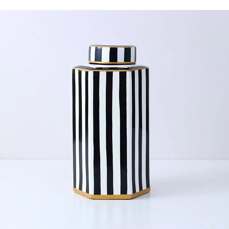 Pot Ölmondétrique en Céramique Noir et Blanc avec Couvercle