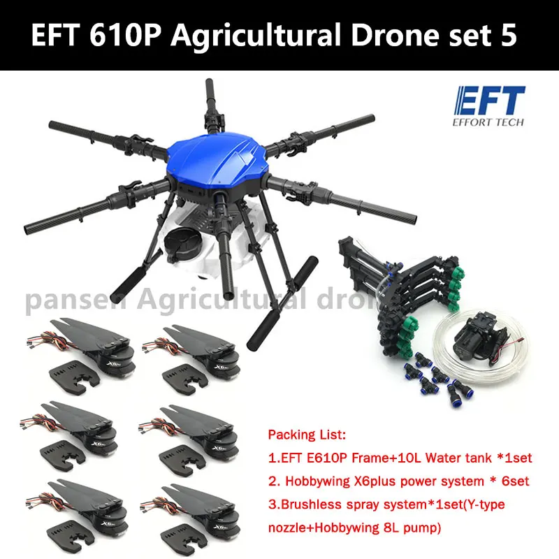 

10L 10kg Agricultural Spray Drone Frame Six Axis 12S Brushless Water Pump Hobbywing X6 Power System Kit EFT E610S Upgrade E610P