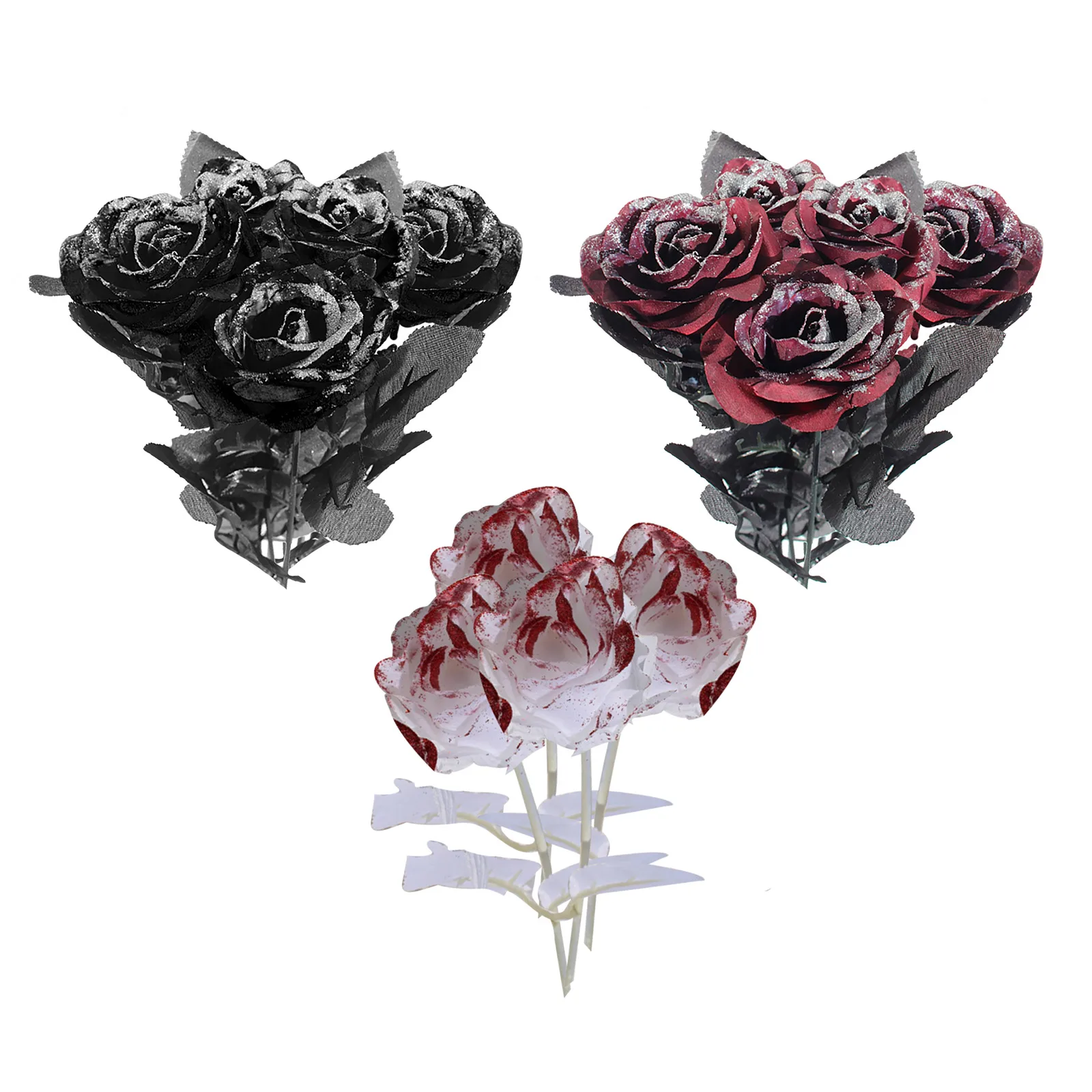 

1Pc Halloween Blood Rose Branch Black Roses Halloween Gothic Artificial Flower Bouquet Fake Plants Halloween Decoration