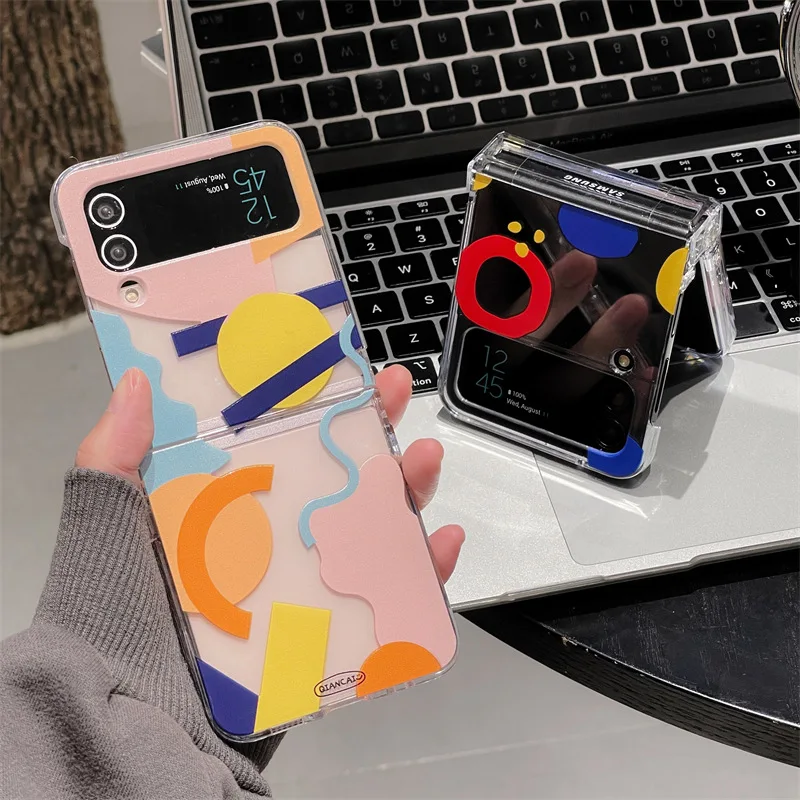 

Fashion Colorful Geometry Phone Case for Samsung Galaxy Z Flip 3 Z Flip 4 Hard PC Back Cover for ZFlip3 ZFlip4 Case Shell