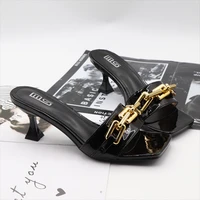 2022 female slippers famous shoes with metal ring high quality fashion thin women heels ladies shoes designer ladies sandals