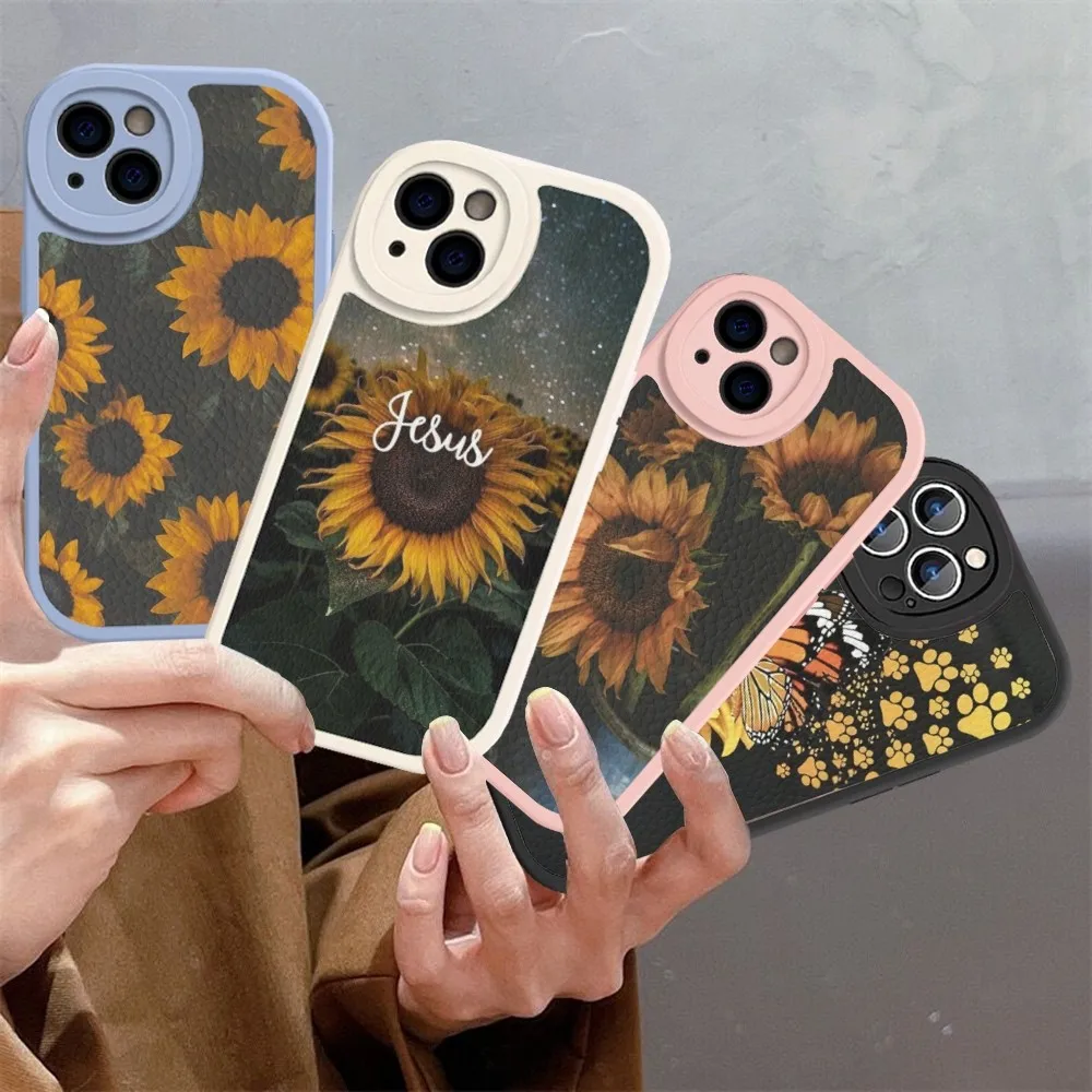 

Beautiful Flower sunflower Phone Case Hard Leather For iPhone 14 13 12 Mini 11 14 Pro Max Xs X Xr 7 8 Plus Fundas