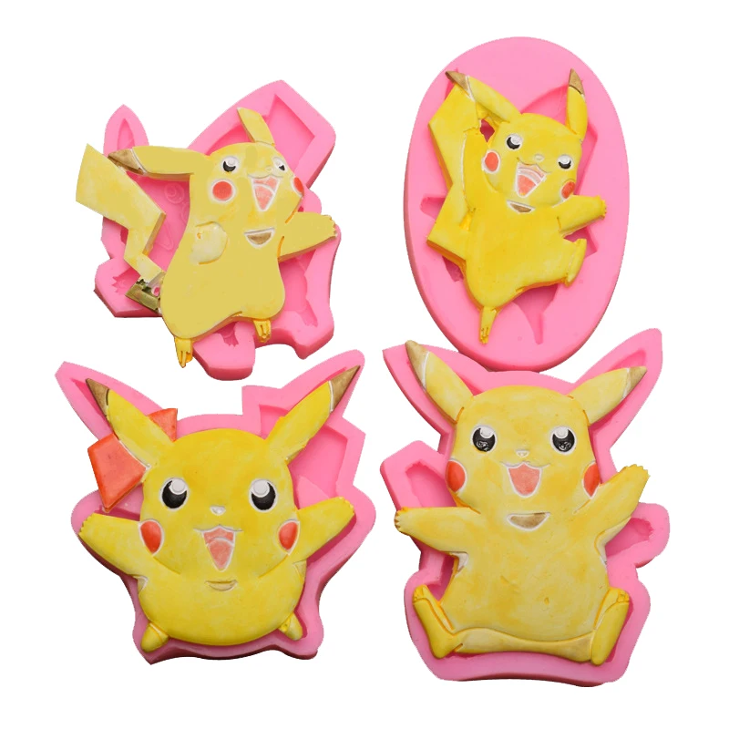 

4 pcs Pokémon Pikachu Fondant Silicone Mold Baking Cake Plug-in Decoration Diy Pendant Drop Glue Mold Children's Birthday Gift