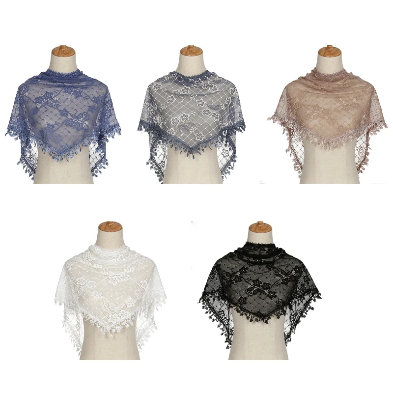 

Floral Print Scarf Lace Triangle Scarf With Fringe Summer Hijab For Women