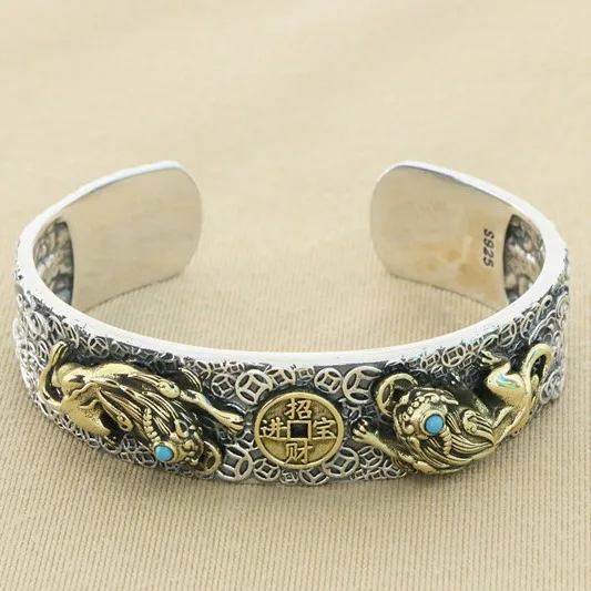 Большой мужской браслет из стерлингового серебра S925 с широким лицом для