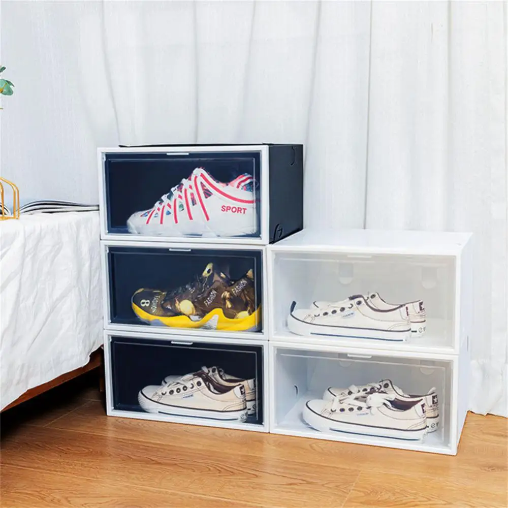 

6 Pcs/Set Stackable Shoes Case Thickened Shoe Organizers Snap Design Plastic Shoe Boxes Sneakers Box Dustproof Storage Box