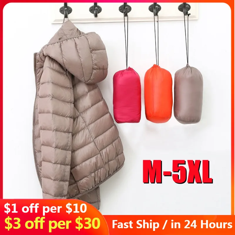 

Winter Down Jacket Women Warm Long Sleeve Ultralight Parka Coat Casual Windbreaker Hooded Duck Down Jacket Outwear Plus Size