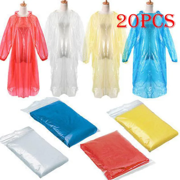

20pcs Disposable Raincoat Adult Emergency Waterproof Rain Coat Hiking Camping Hood Rain Clothes Covers Rainwear Poncho Rain Gear