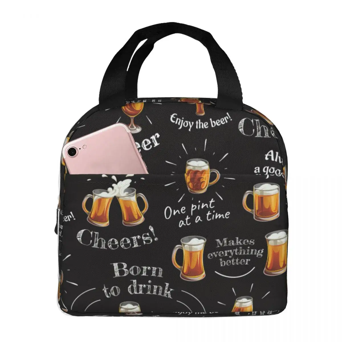 Beer Glasses Lunch Bag Portable Insulated Canvas Cooler Thermal Cold Food Picnic Work Tote for Women Children