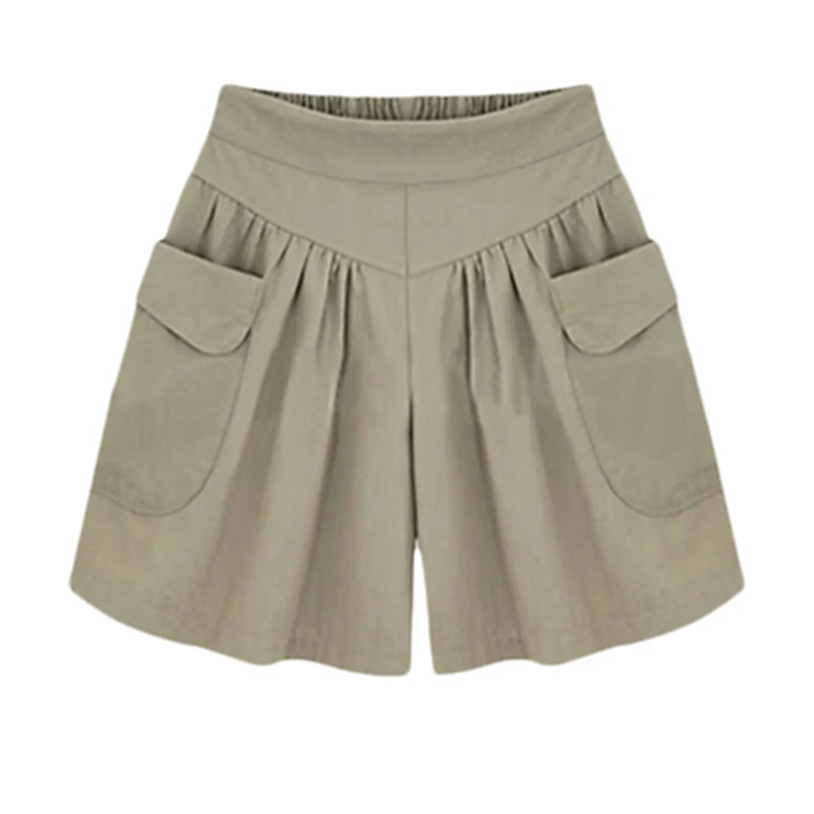 

Women Casual Wide Leg Loose Shorts Sleepwear Solid Color Elastic Waistband Short Pants with Pockets Streetwear Sports