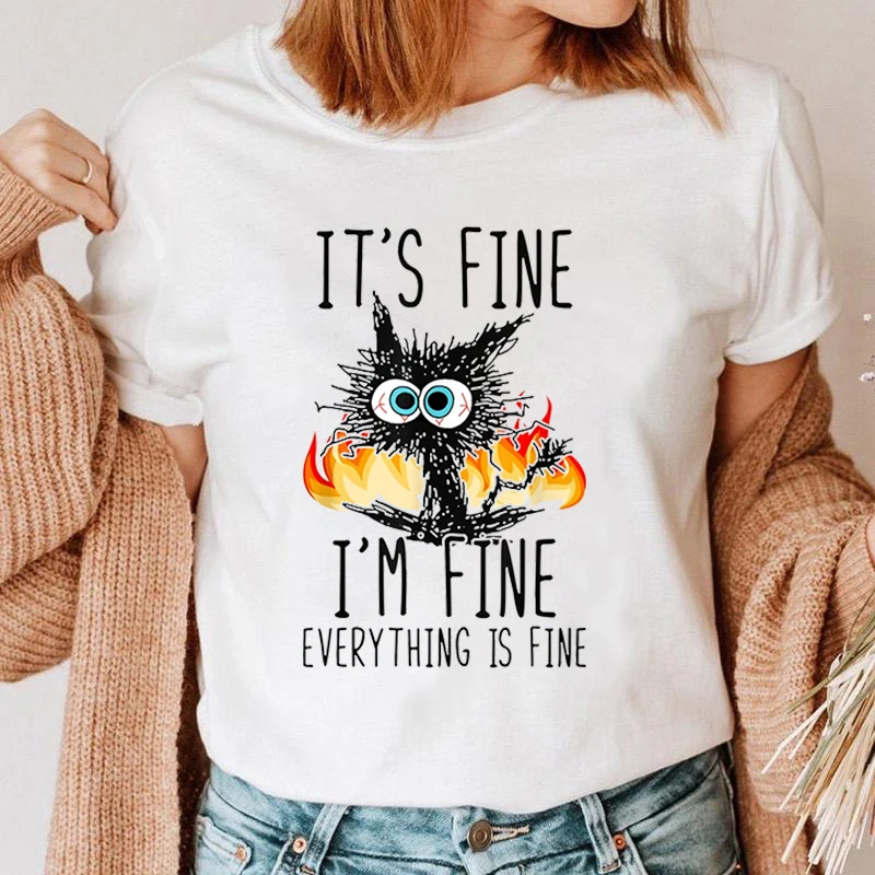 

Женская футболка с рисунком кошки и надписью «I'm Fine All Is Fine»