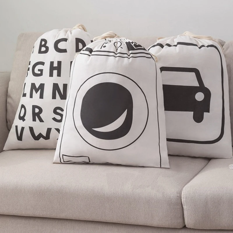 

Linen Cotton Laundry Bag Animal Stripe Pattern Cute Basket Home Toy Storage Bag Drawstring Dirty Clothes Bag Organizer Bag