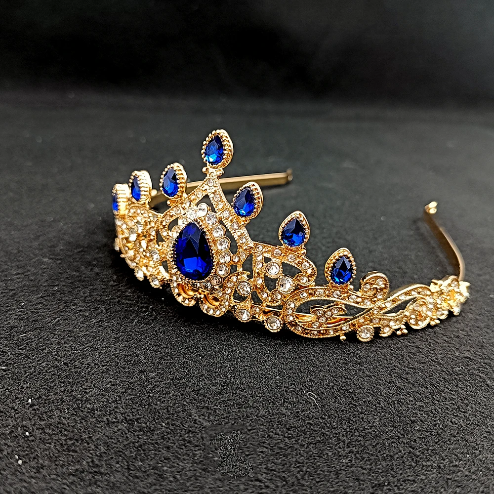 Fashion Crystal Bridal Tiara And Crown Wedding Gift Royal Blue Green Red Faux Gems