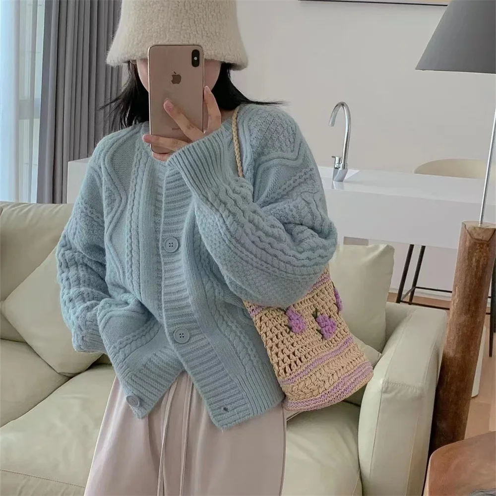 

Fried Dough Twists sweater coat women's new lazy style soft waxy knitting cardigan in autumn and winter 2023