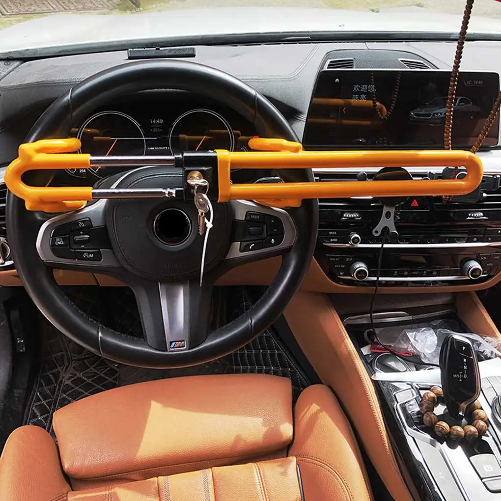 

Universal Car Interior Steering Wheel Twin Bar Lock Anti-lost Iron Locks Security Locking Tool Parking Indoor Garage